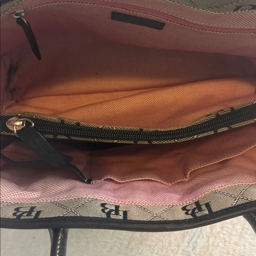 Dooney & Bourke DB Monogram Black & Grey Canvas Satchel Top Handle Bag Classic